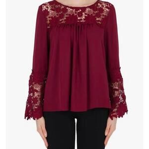 Joseph Ribkoff Cranberry Shirt‎ 184521 Lace Bell Sleeves Sz 8